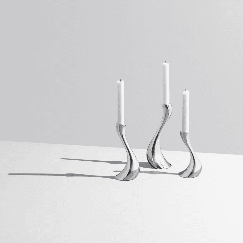 Cobra Set of 3 candleholders, 16, 20, 24cm, Stainless Steel