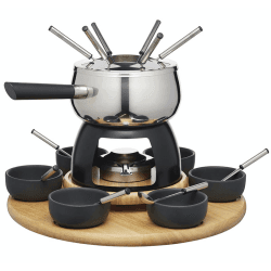 Image showing the 6 Person Party Fondue Set, Stainless Steel/Black Glaze product.