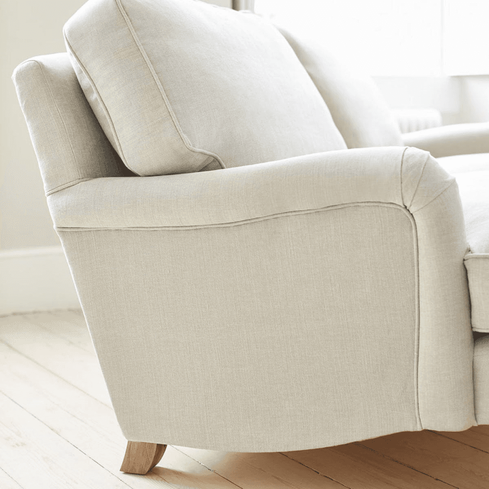 Bluebell, Three Seat, Taupe Brushed Linen Cotton, English Oak Legs with Bronze Castor, Taupe