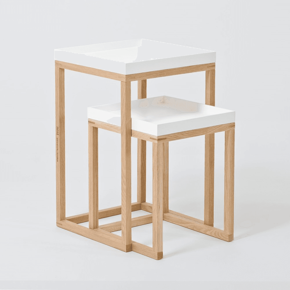 Pair of nest tables, H58.5 x W36 x D36cm, White/Oak