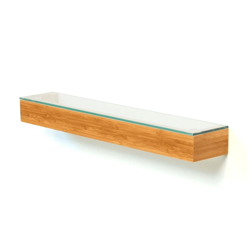 Slimline Wall shelf, H5 x W55 x D9.5cm, Bamboo/Glass