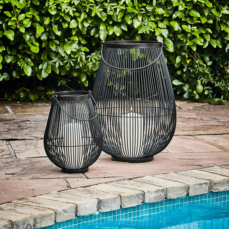 Venere Lantern with Glass Insert, H46cm, Black