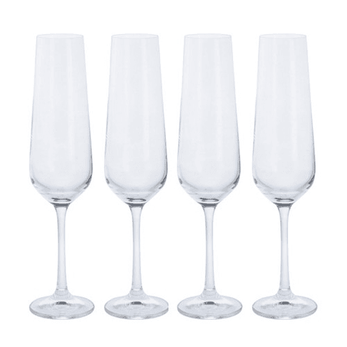 Cheers Set of 4 Champagne Flutes, 200ml, Clear