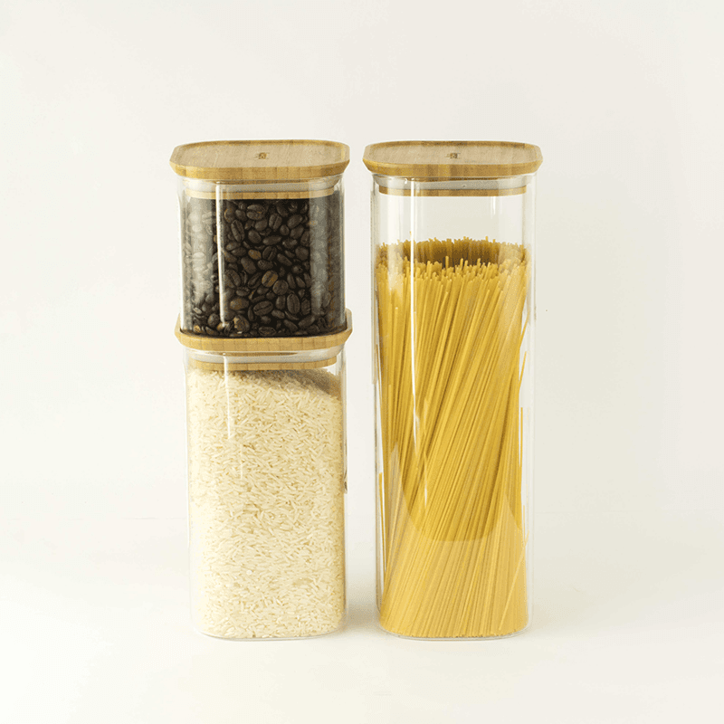 Glass Food Storage With Bamboo Lid, 800ml, Clear