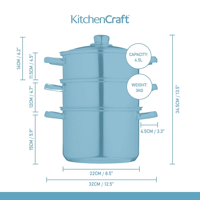 Steamer set 3 tier, 22cm, stainless steel
