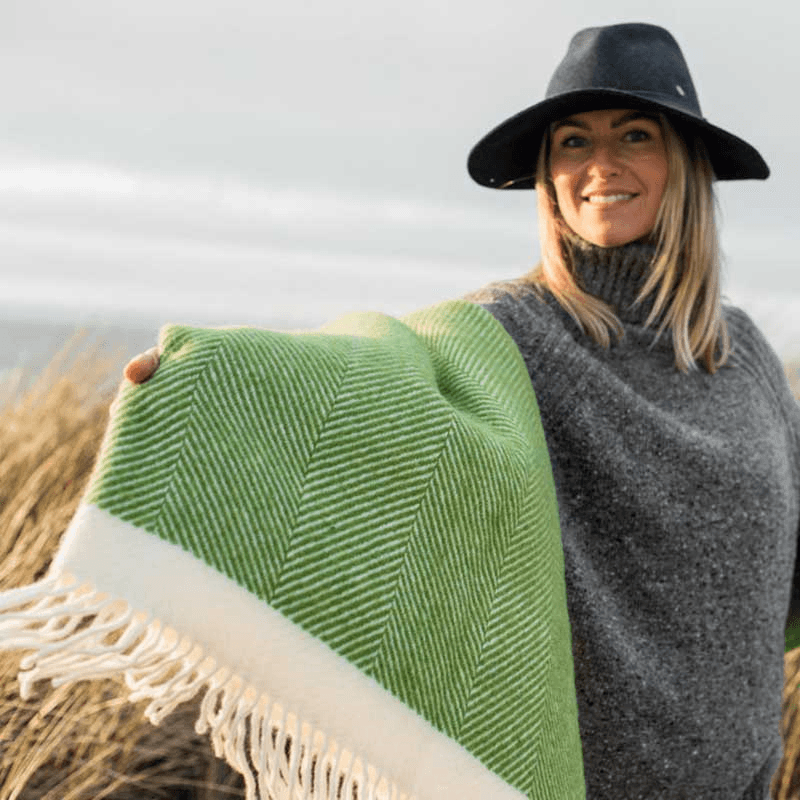 Herringbone Blanket, 130 x 250cm, Kelp Green & Cream