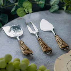 Image showing the Rattan Cheese Utensil Set, Silver product.