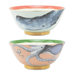 Image showing the Under The Sea Set of 2 Rice Bowls with Chopsticks, D15cm, Pastel product.