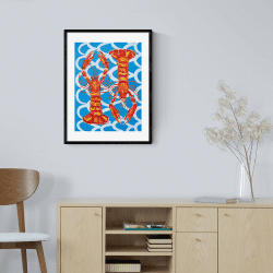 Image showing the Alice Straker Langoustines on Blue Wavey Framed Art Print, Multi product.
