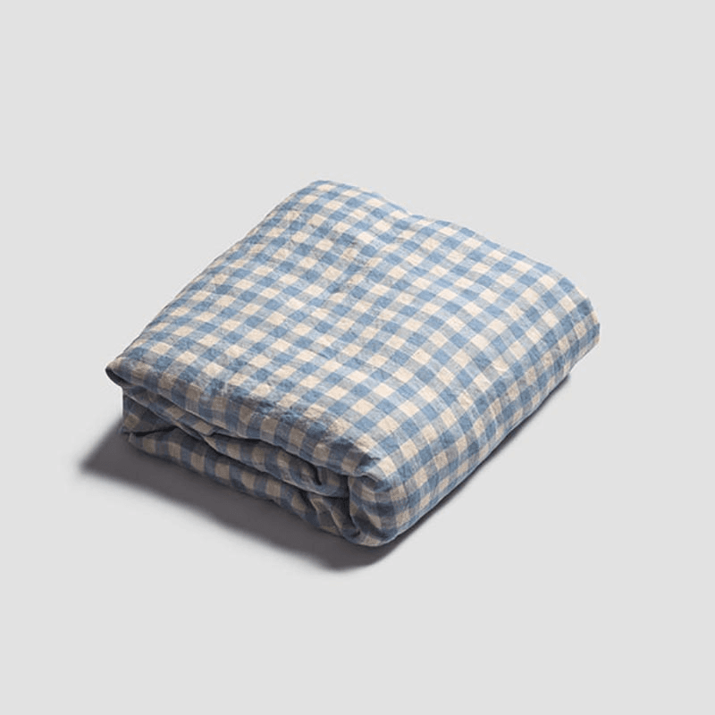 Gingham Super King Fitted Sheet, Warm Blue