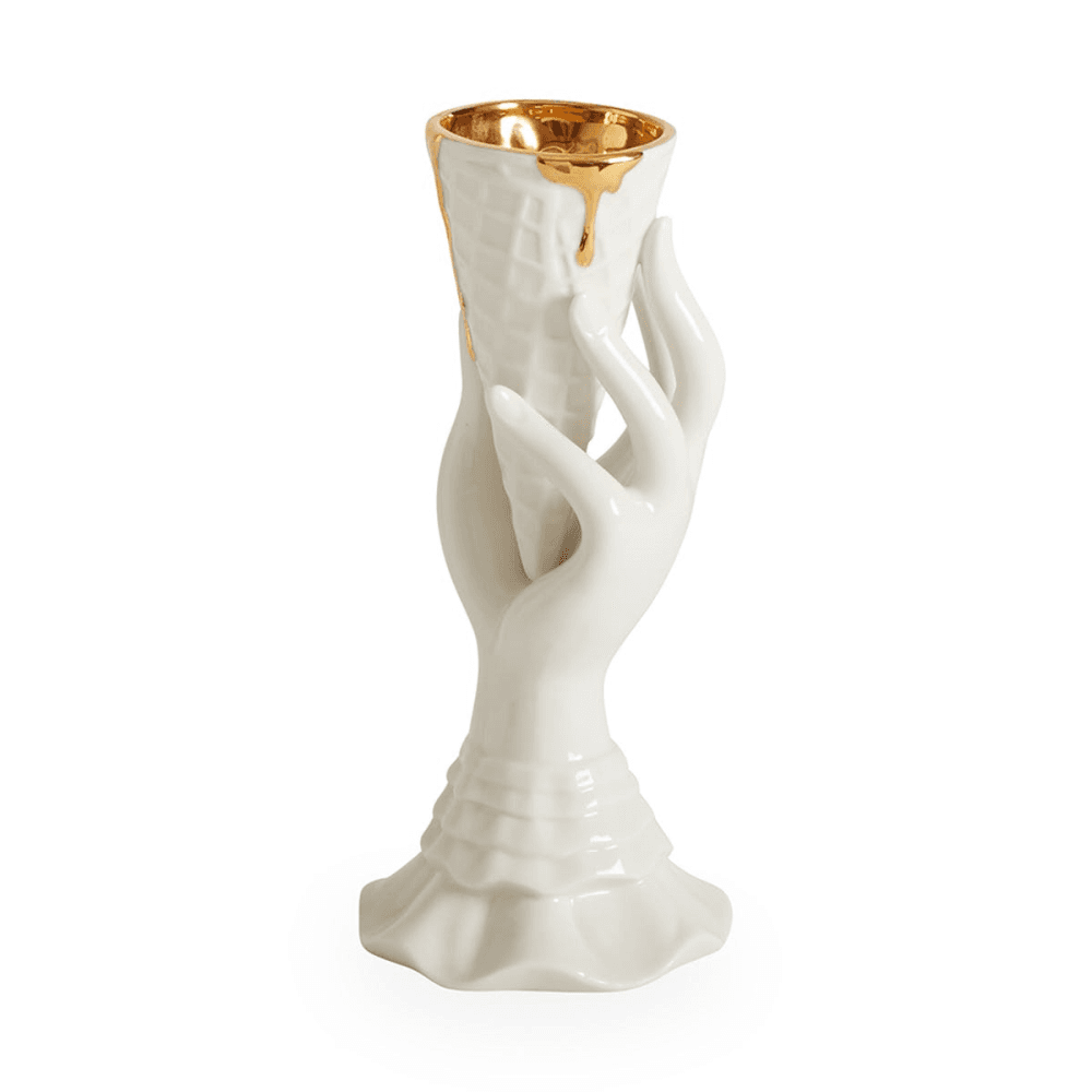 Gilded Muse I-Scream Vase, White, H18 x D7cm, White