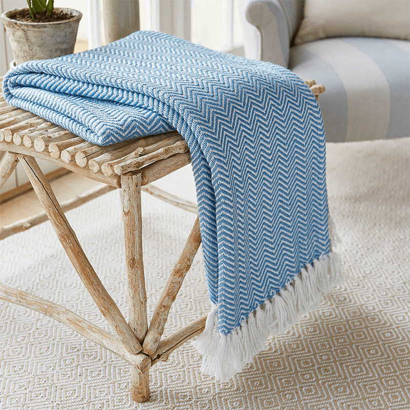 Herringbone Blanket, 250cm x 130cm, Cobalt