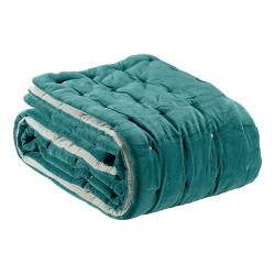 Image showing the Elise Velvet Bed cover, 240 x 260cm, Green/Grey product.
