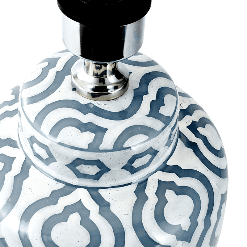 Ceiia Table Lamp With Linen Drum Shade, H24cm, Grey & White
