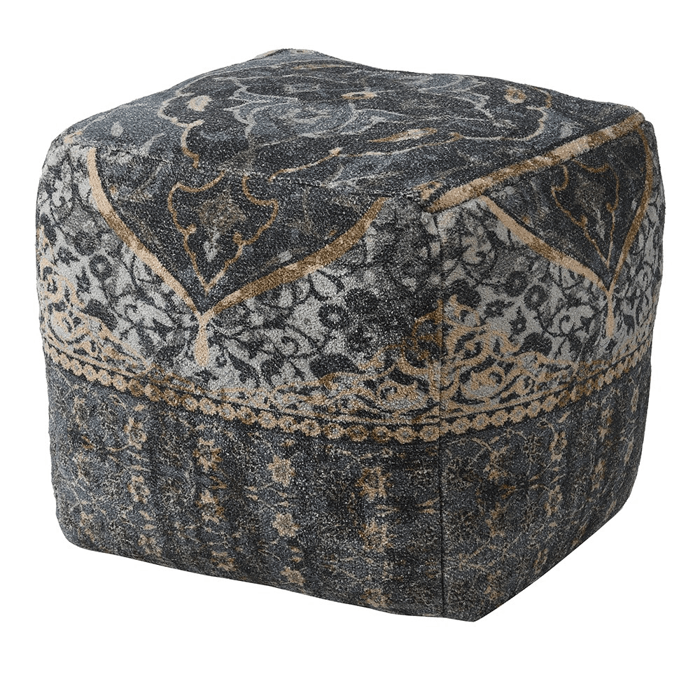 Handlooomed Patterned Pouffe, 50 x 50cm, Blue