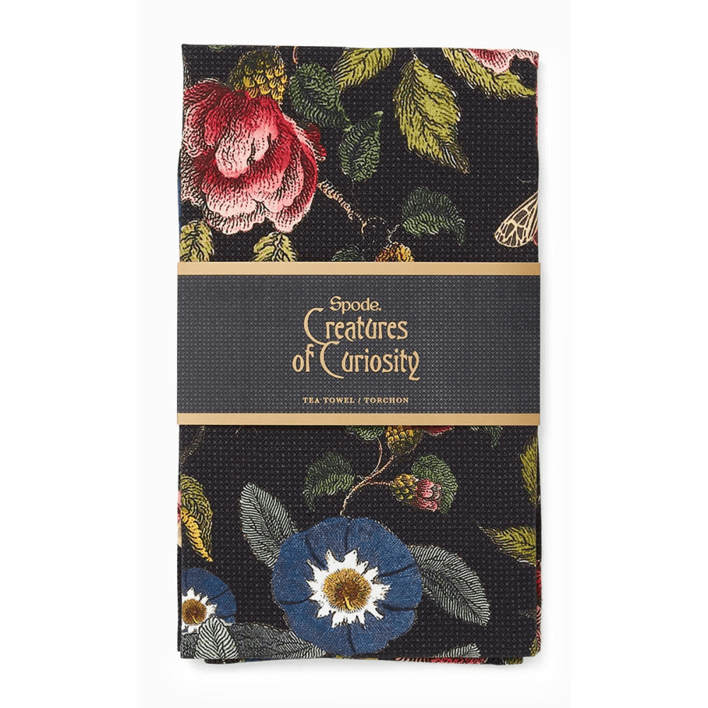 Tea Towel Black, Floral, Black