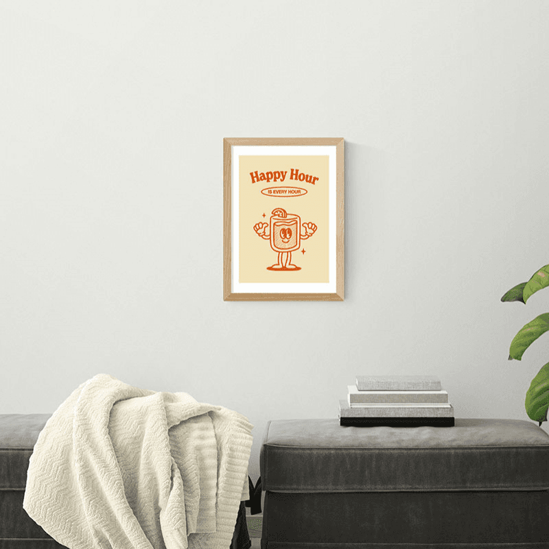 Magnus Myhre Happy Hour Is Every Hour Print, A3, Oak Frame