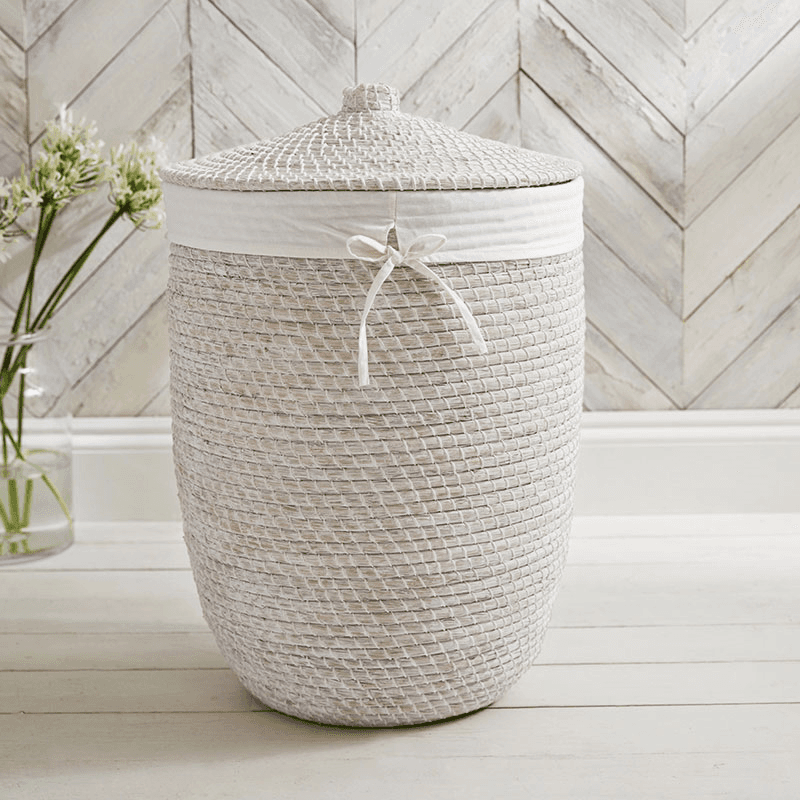 Woven Seagrass Laundry Basket, H64cm x D46cm, White
