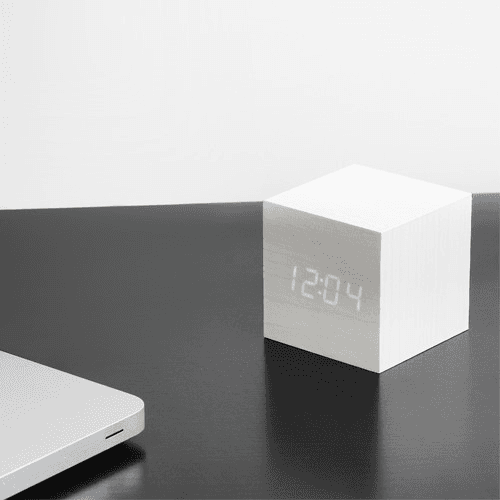 Cube Click Clock, L6.8 x W6.8 x H6.8cm, White/White