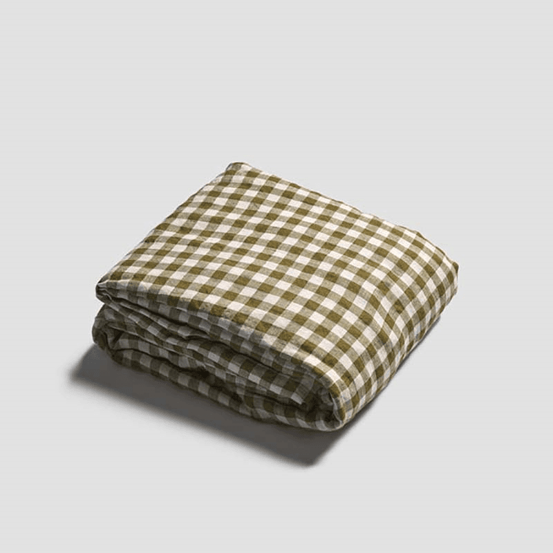 Gingham Super King Fitted Sheet, Botanical Green