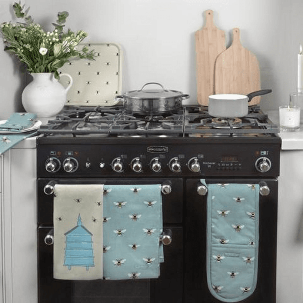 Bees Double Oven Gloves, Teal