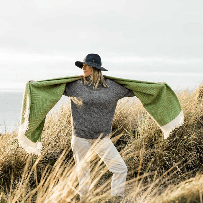Herringbone Blanket, 130 x 250cm, Kelp Green & Cream