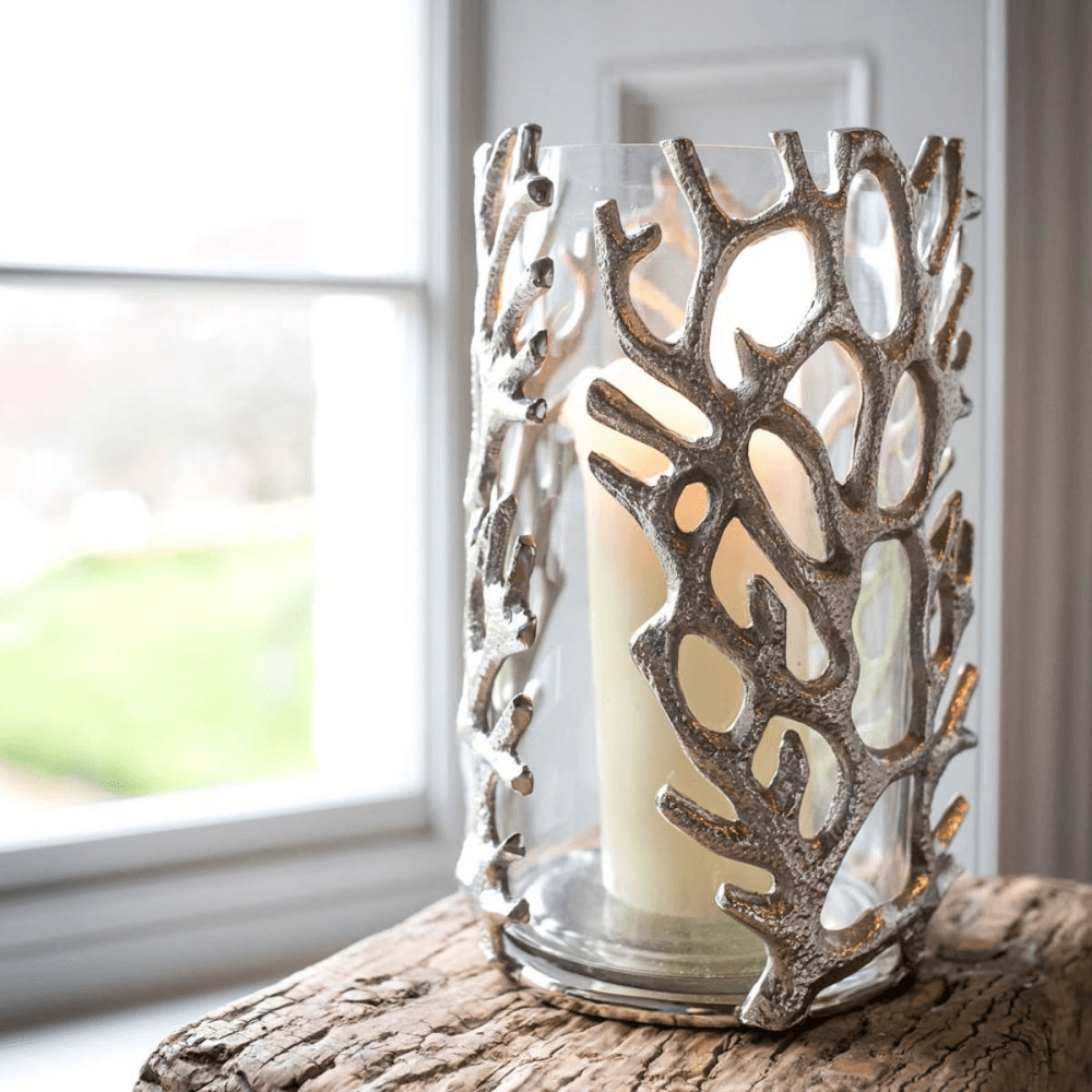Coral Hurricane lantern - small, 23 x 16cm, Clear/Silver