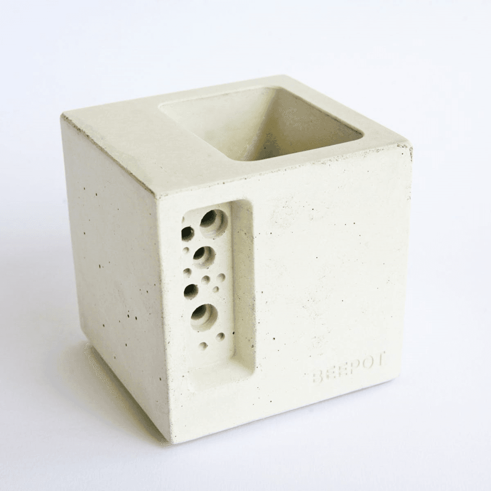 Beepot Concrete Planter and Bee House - Mini; White, White