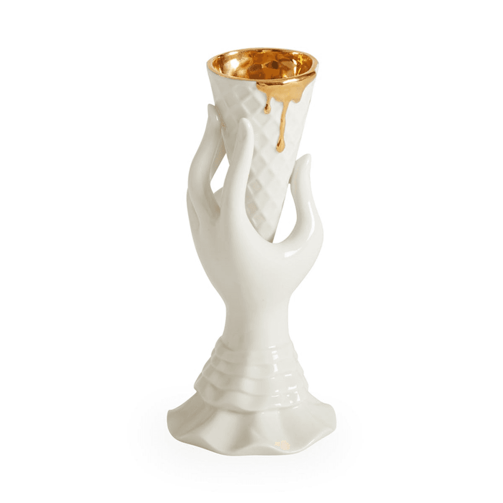 Gilded Muse I-Scream Vase, White, H18 x D7cm, White