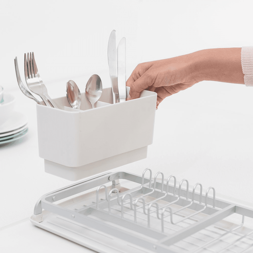 Compact Dish drying rack, H12.5 x W20 x D46cm, Light Grey