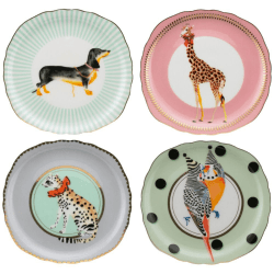 Image showing the Animal Set of 4 Square Animal Plates, D16cm, Pastel product.