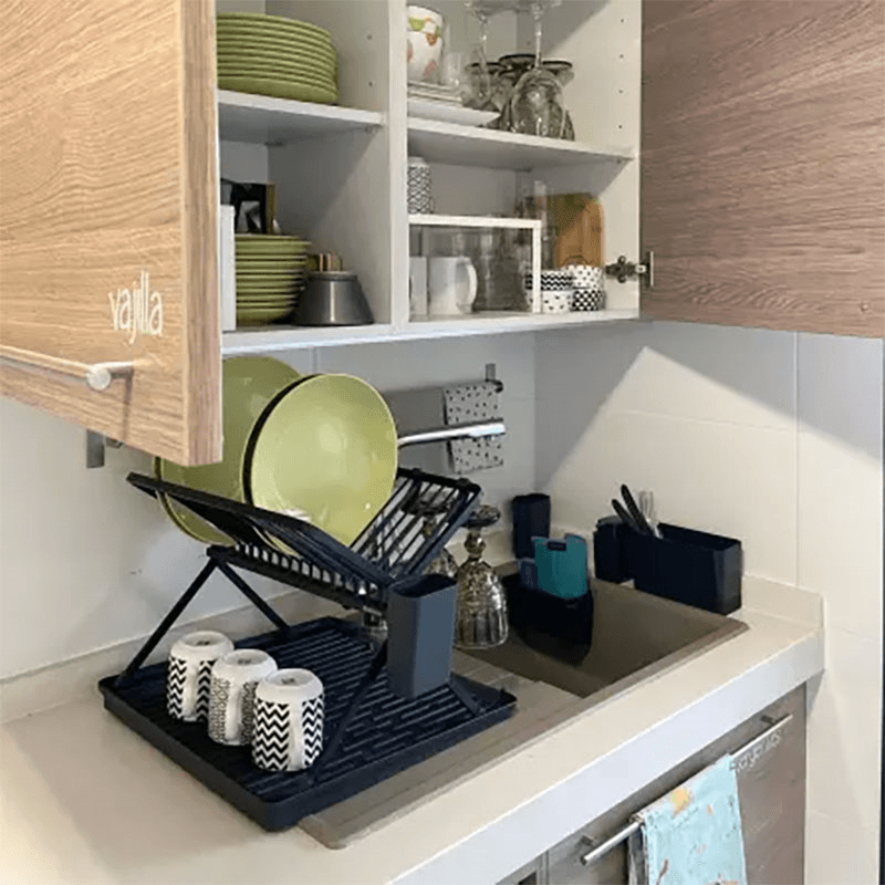 SinkSide Foldable Dish Drying Rack, Large, Dark Grey