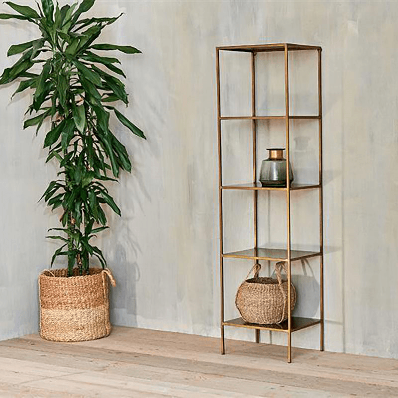 Mahi Shelving Unit, H170cm x W46cm, Antique Brass