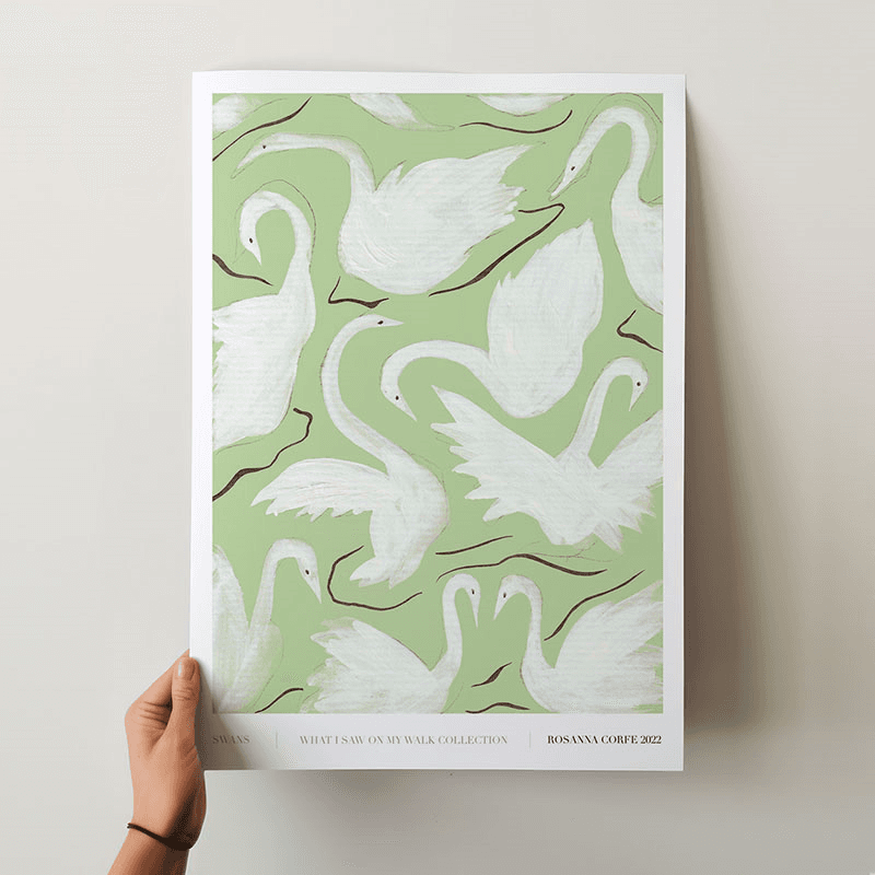 Swans Recycled Paper Print, A3, Green