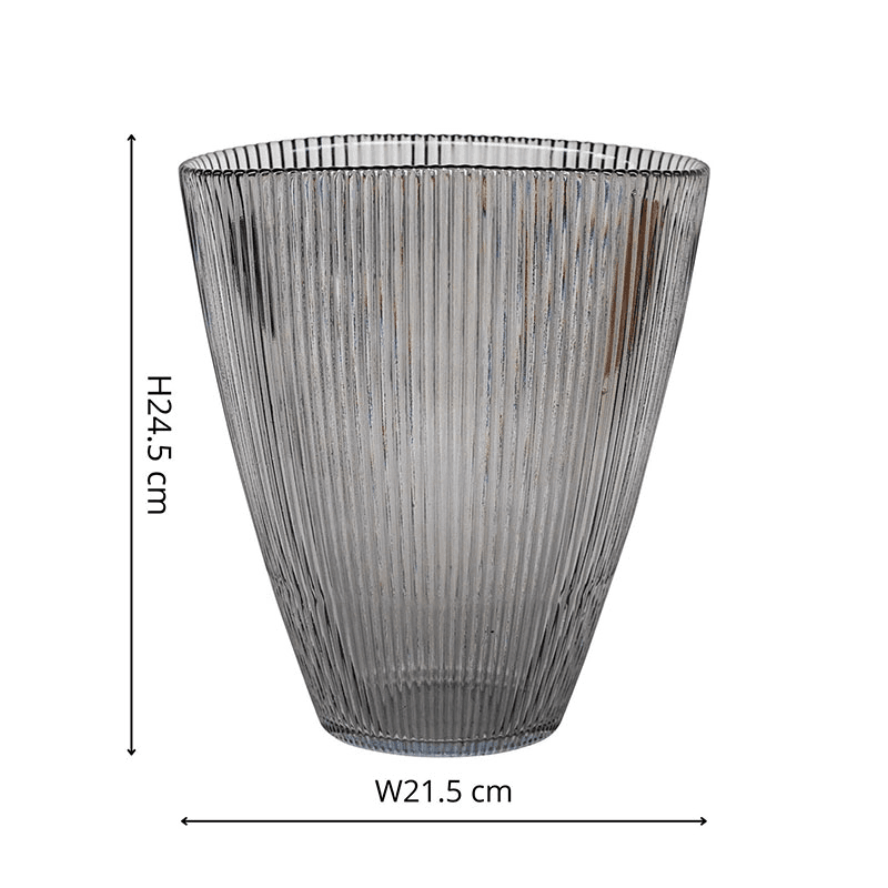 Ribbed Vase, H24.5cm, Grey