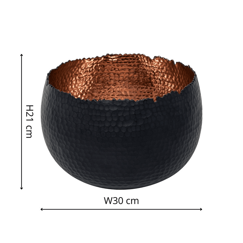 Hammered Bowl planter, H21 x W30 x D30cm, Black/Copper