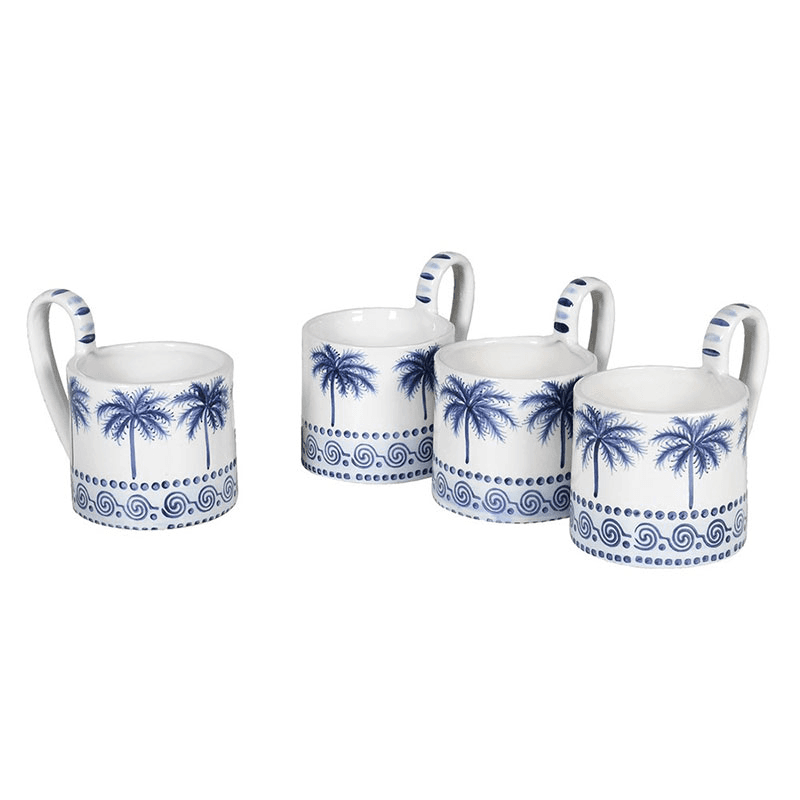 Palm Tree Set of 4 Mugs, Blue