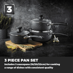 Image showing the Precision 3 Piece Saucepan Set, 18/20/22cm, Black product.