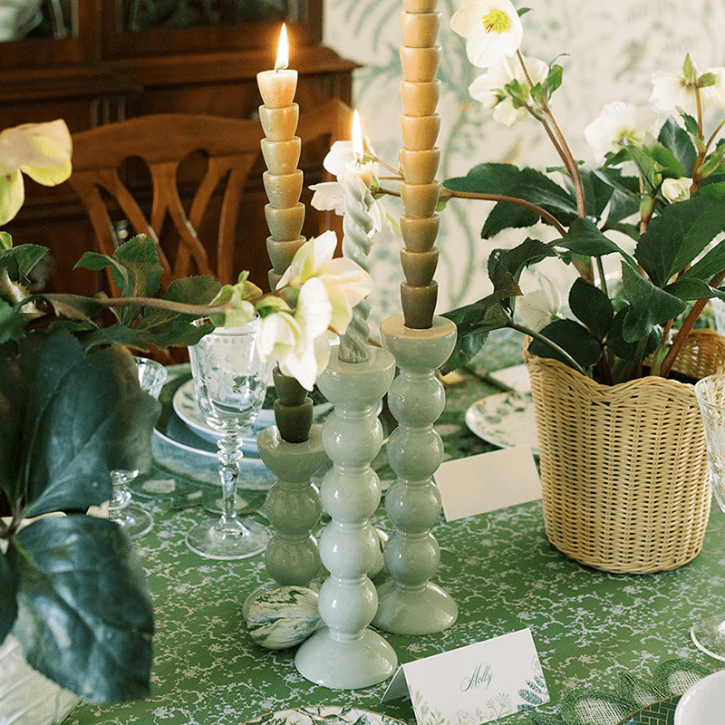 Bobbin Candlestick, H24cm, Sage