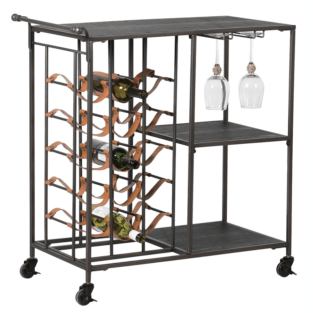 Metal Wine Rack and Trolley, 85 x 80 x 45cm, Black