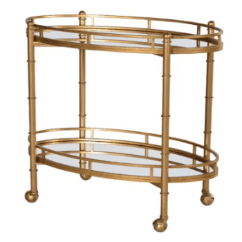 Drinks Trolley, Mirrored, 2 Tier, H80 x W81 x D45cm, Gold
