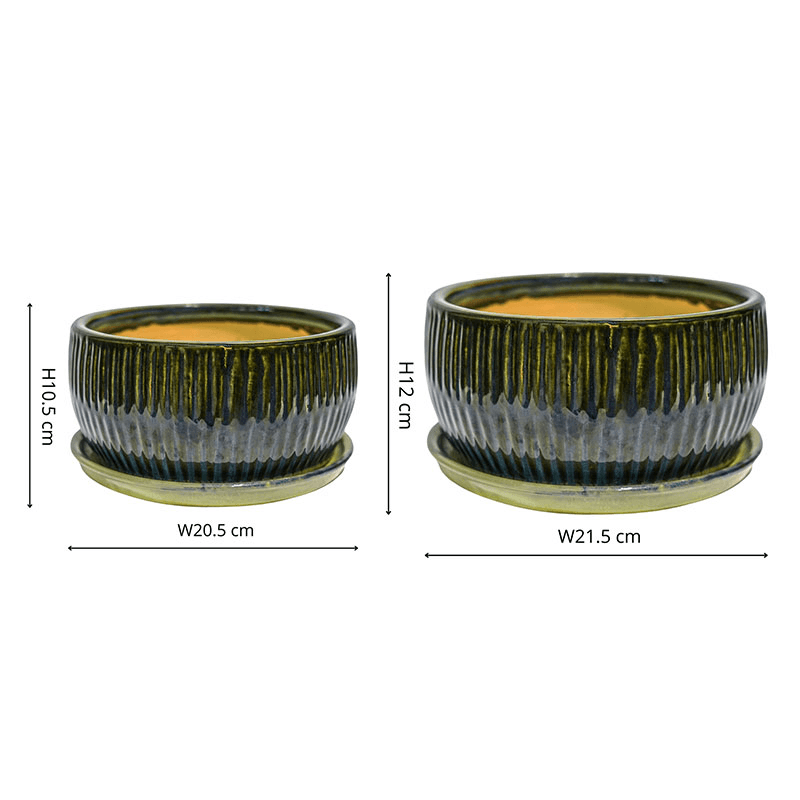 Bonsai Set of 2 Reactive Glaze Planters, Green