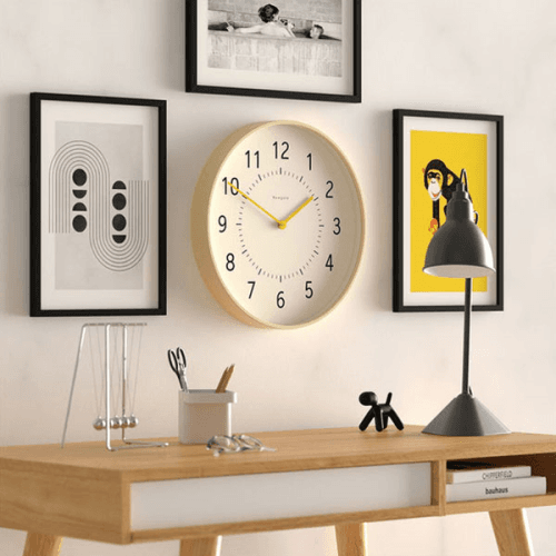 Monopoly Wall Clock, D40cm, Light Plywood/Yellow