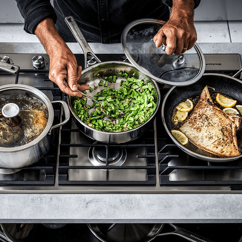MultiPly Stainless Steel Skillet with Lid, 24cm, Silver