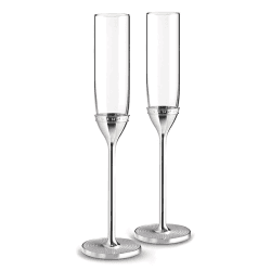 Image showing the Vera Wang - With Love Pair of toasting flutes, 6 x 6 x 27cm, Silver Plate product.