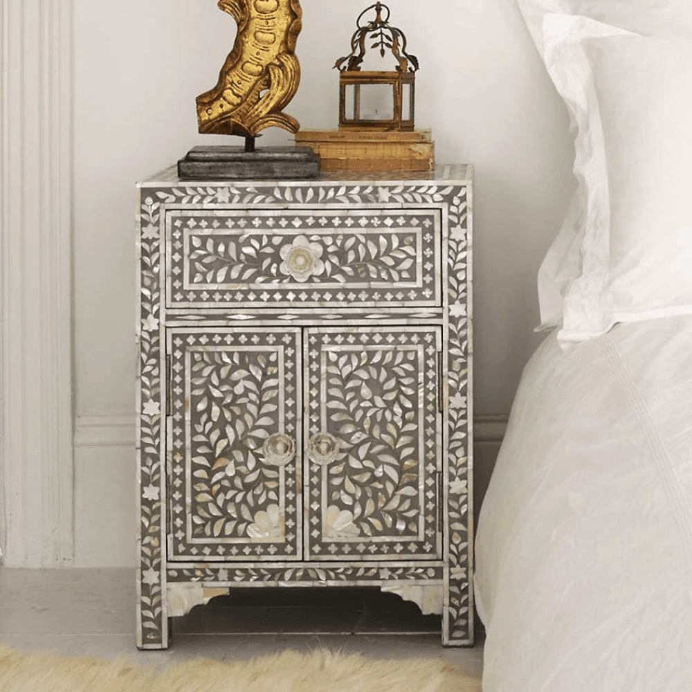 Classic Inlay Side table, H60 x W43 x D30, Grey Mother Of Pearl