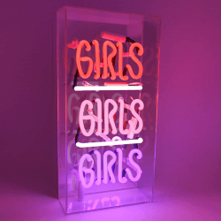 Image showing the Neon Box Girls Girls Girls Glass Sign, H19 x W38cm, Pink product.