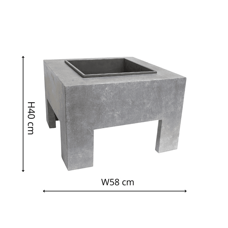 Outdoor square firebowl & square console, W40cm, Grey