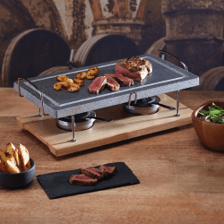 Image showing the Hot stone grill set, 42 x 22 x 15cm, marble with wooden base product.