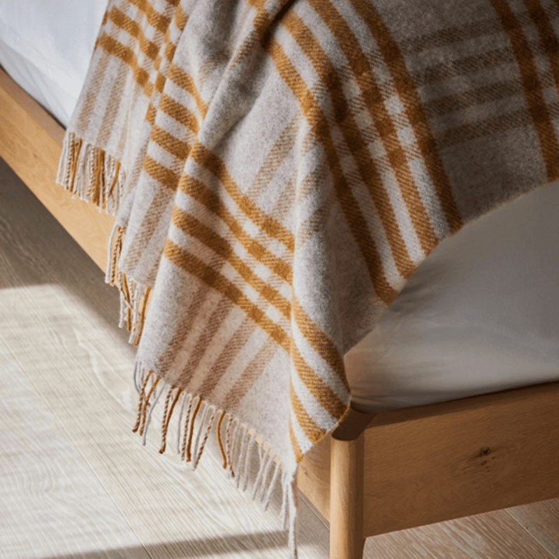 Hex Check Pure New Wool Throw, 150 x 240cm, English Mustard